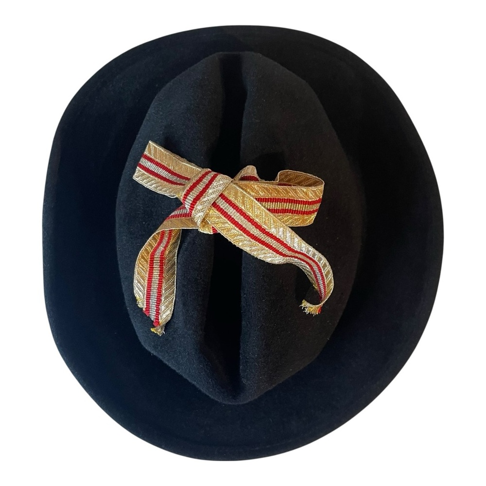 Bernstock Speirs Vtg Hat Womens Black Felt Medium Ribbon Bow Designer England